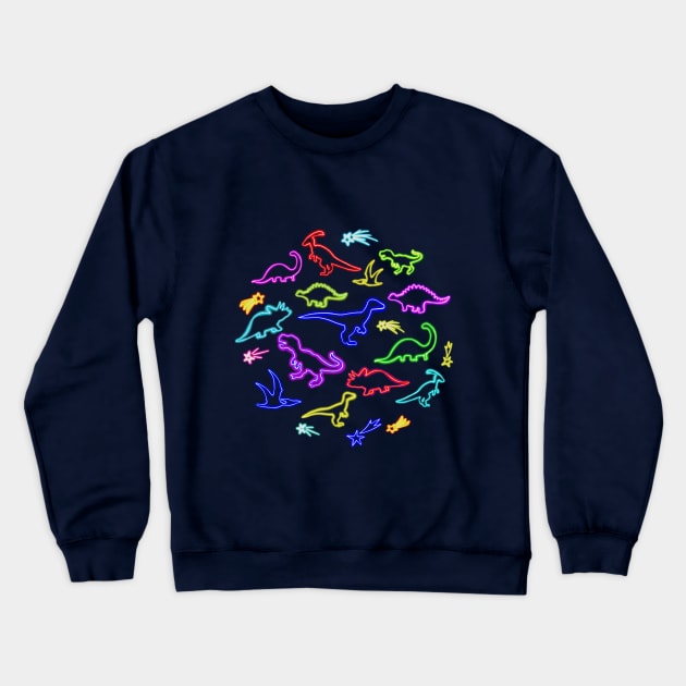 Neon Dinosaurs Crewneck Sweatshirt by Lyara Costa